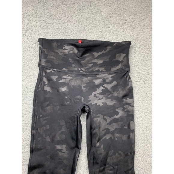 Spanx Pants Womens S/P Black Faux Leather Camo Leggings Pull On Stretch - Picture 1 of 15